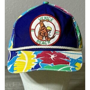 Vintage 80's Venice Muscle Beach Ca. Hawaiian Pattern Adjustable Cap Rare Retro